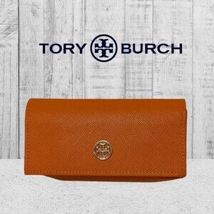 TORY Burch Sunglasses Case Pebbled‎ Leather Orange Gold Logo Authentic